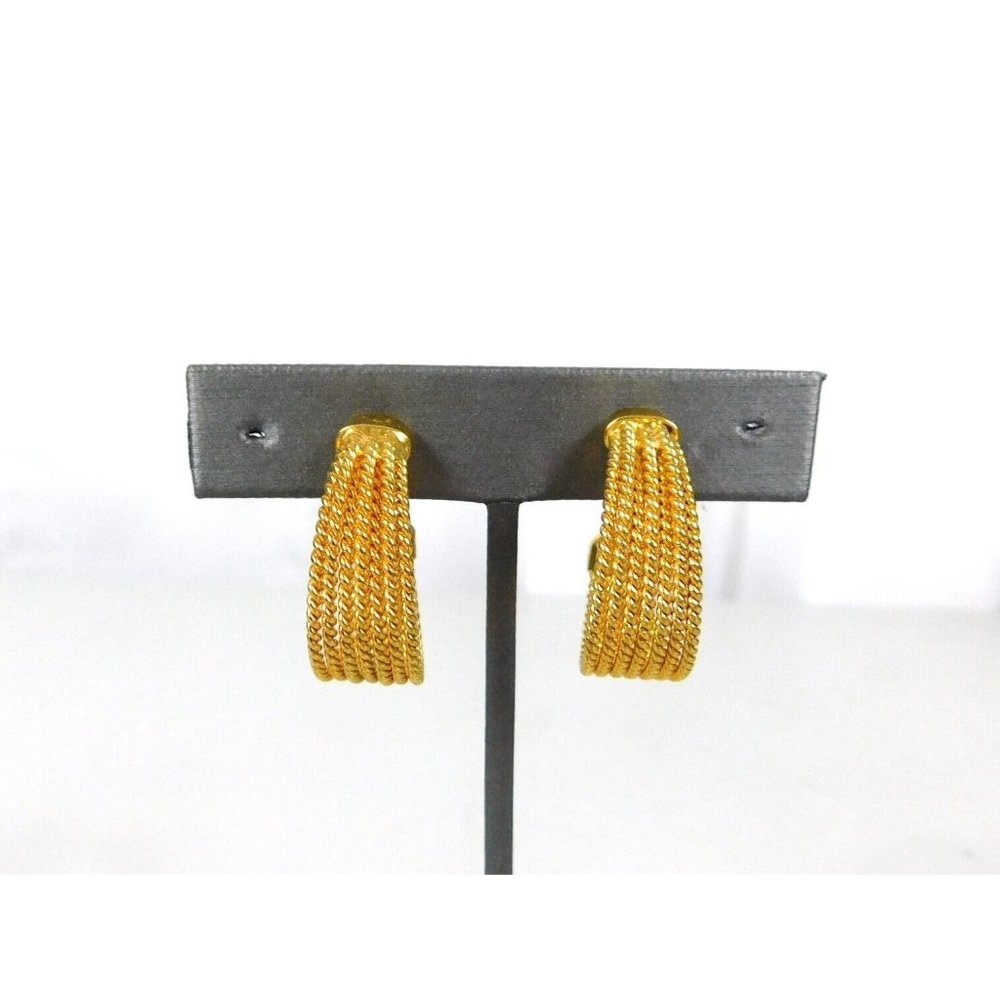 7 Row Hoop Gold Tone Rope Style Push Back Pierced Earrings Womens Jewelry